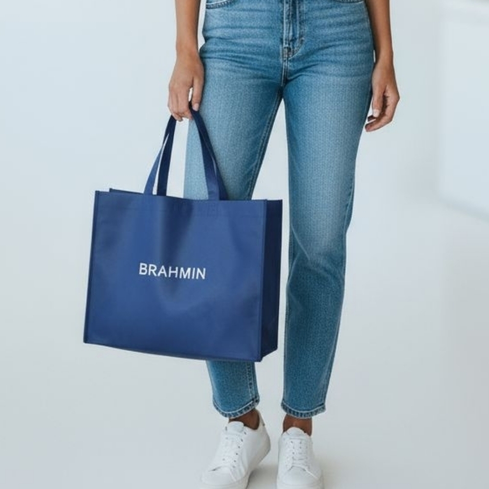Brahmin Signature Tote Bag Blue White Logo Shopper